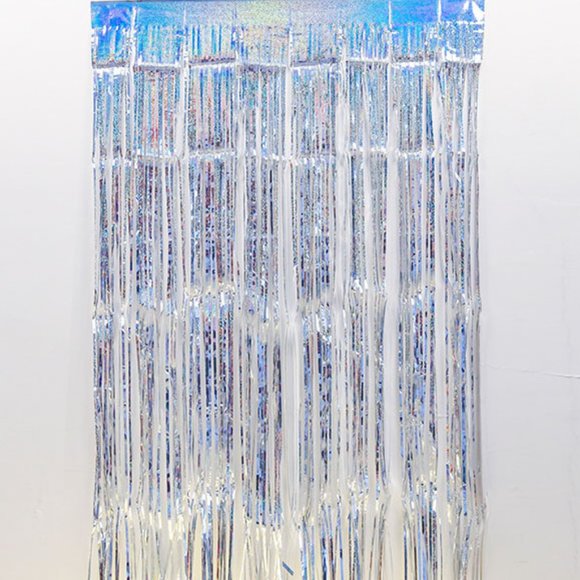 Silver Iridescent Foil Curtain Party Wall Decoration. New - Picture 1 of 2